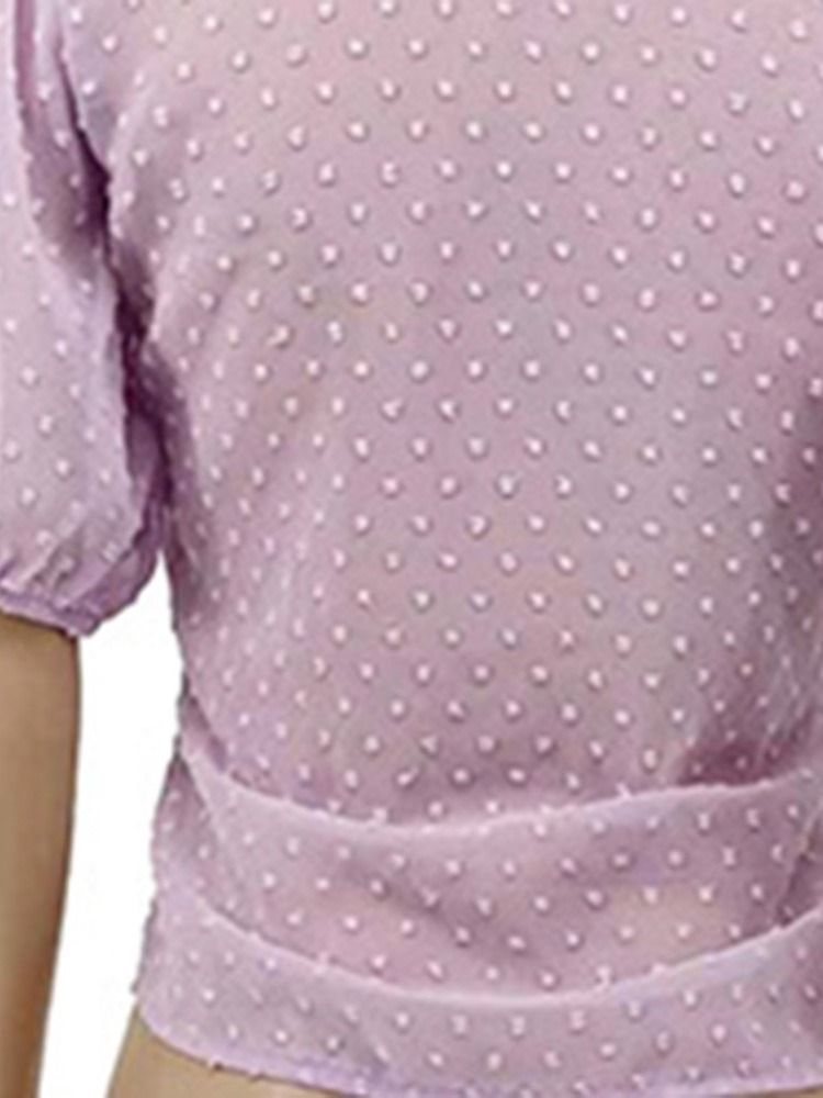 Polka Dots Lapel Button Dam Kortärmad Standard Blus