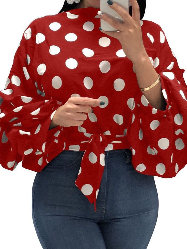 Polka Dots Snörning Blus I Plusstorlek