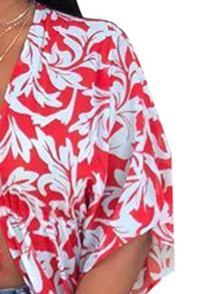 Print Color Block Lång Blus Med Snörning