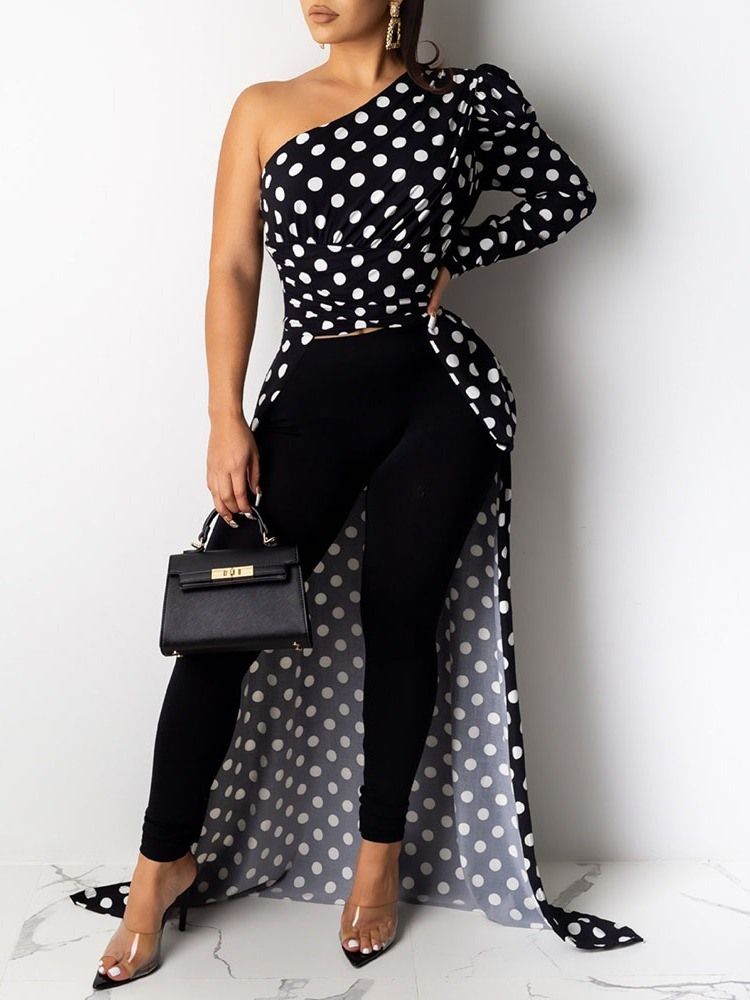 Print Polka Dots Lång Långärmad Blus För Kvinnor