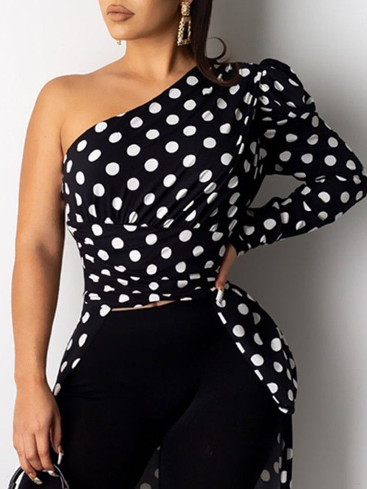 Print Polka Dots Lång Långärmad Blus För Kvinnor