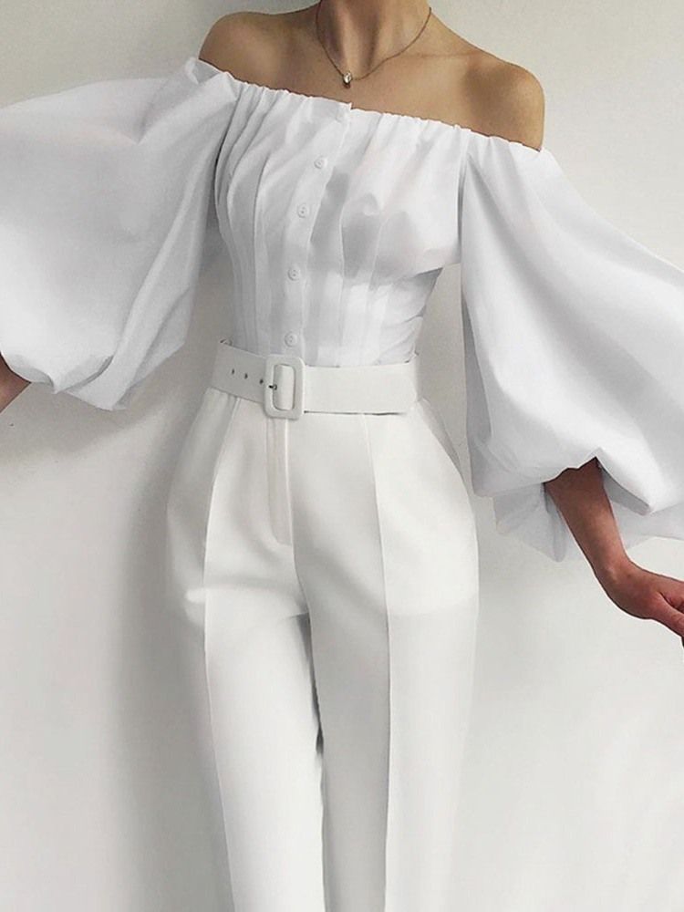 Slät Off Shoulder Lantern Sleeve Standard Nio Points Sleeve Damblus