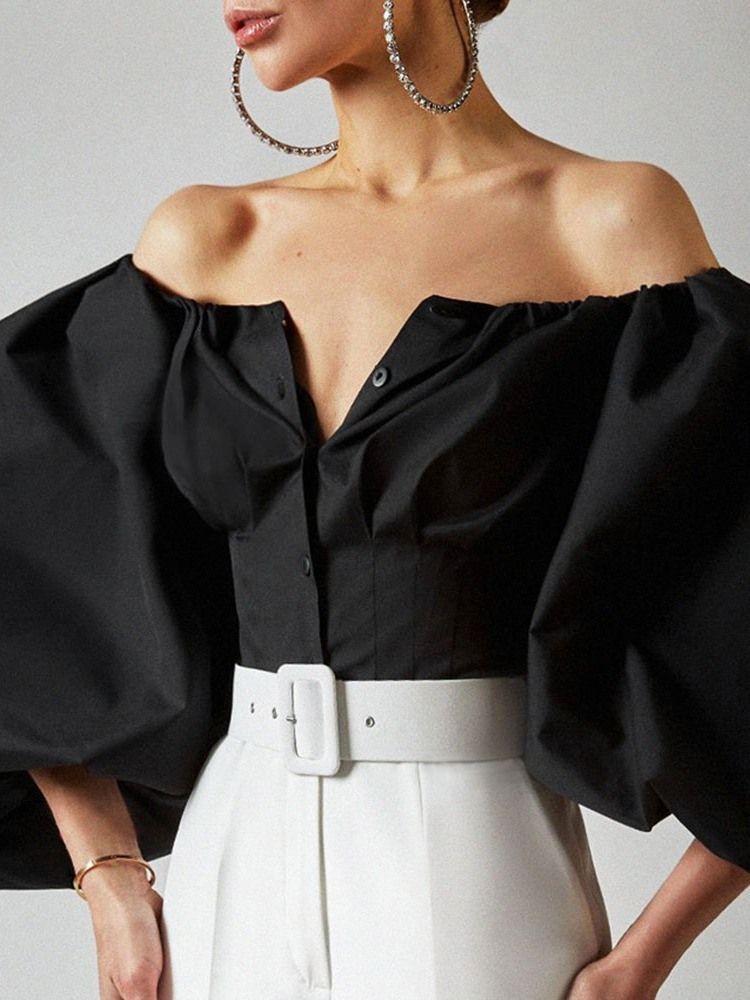 Slät Off Shoulder Lantern Sleeve Standard Nio Points Sleeve Damblus