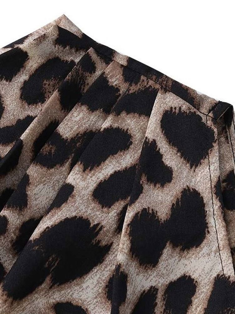 Snedkrage Leopard Asymmetrisk Mellanlång Långärmad Blus För Kvinnor