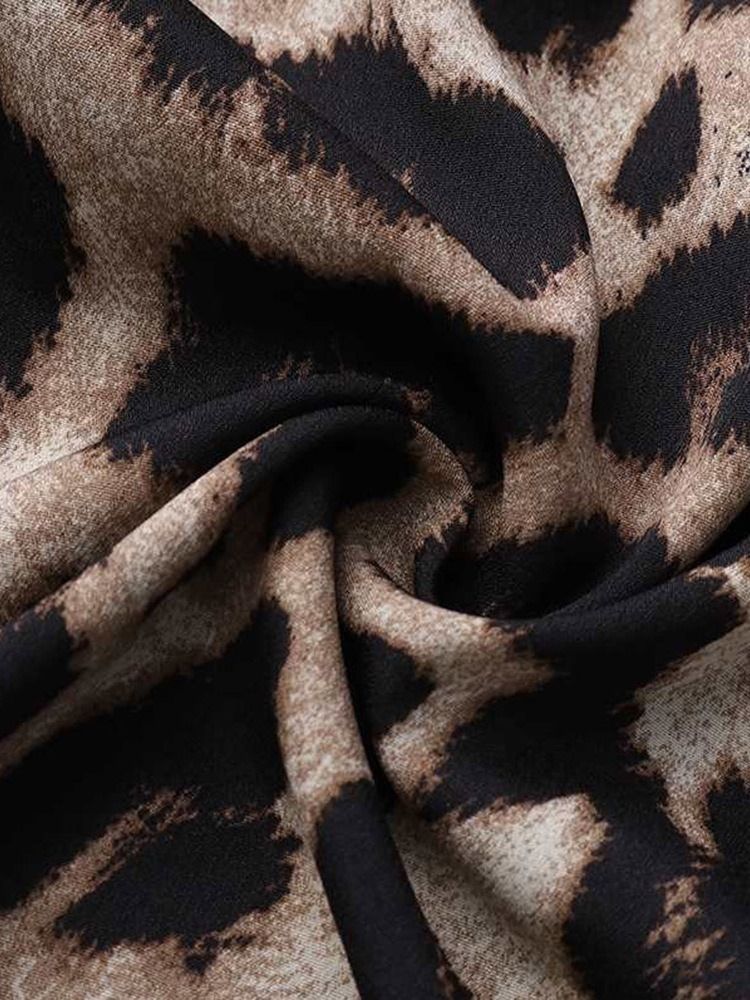 Snedkrage Leopard Asymmetrisk Mellanlång Långärmad Blus För Kvinnor