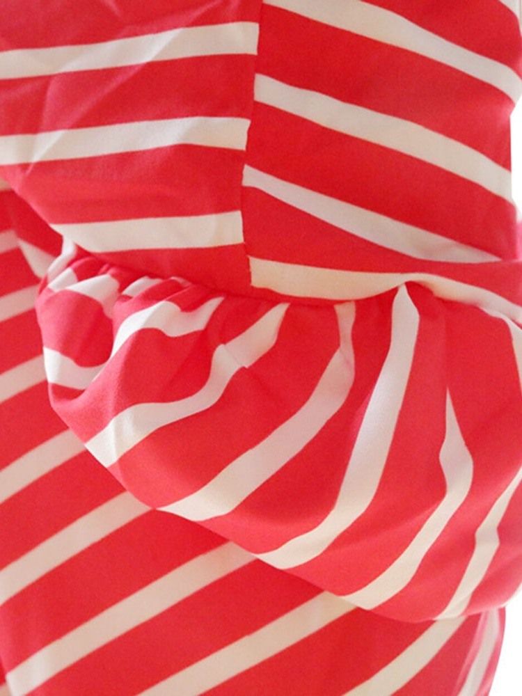 Stativkrage Lanternärm Stripe Långärmad Standardblus För Kvinnor