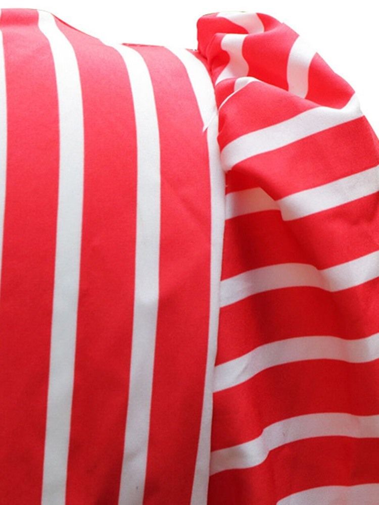 Stativkrage Lanternärm Stripe Långärmad Standardblus För Kvinnor