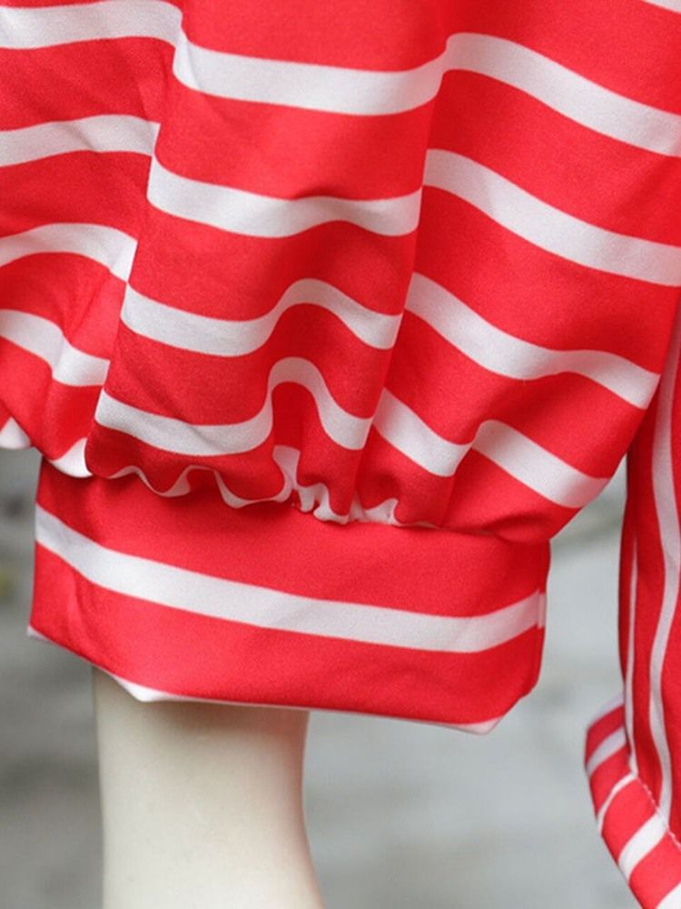 Stativkrage Lanternärm Stripe Långärmad Standardblus För Kvinnor