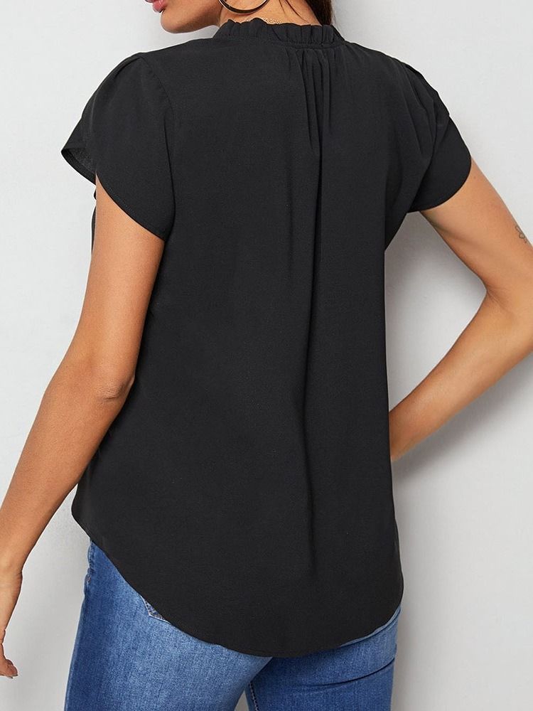 Stringy Selvedge Stand Krage Vanlig Standard Kortärmad Blus