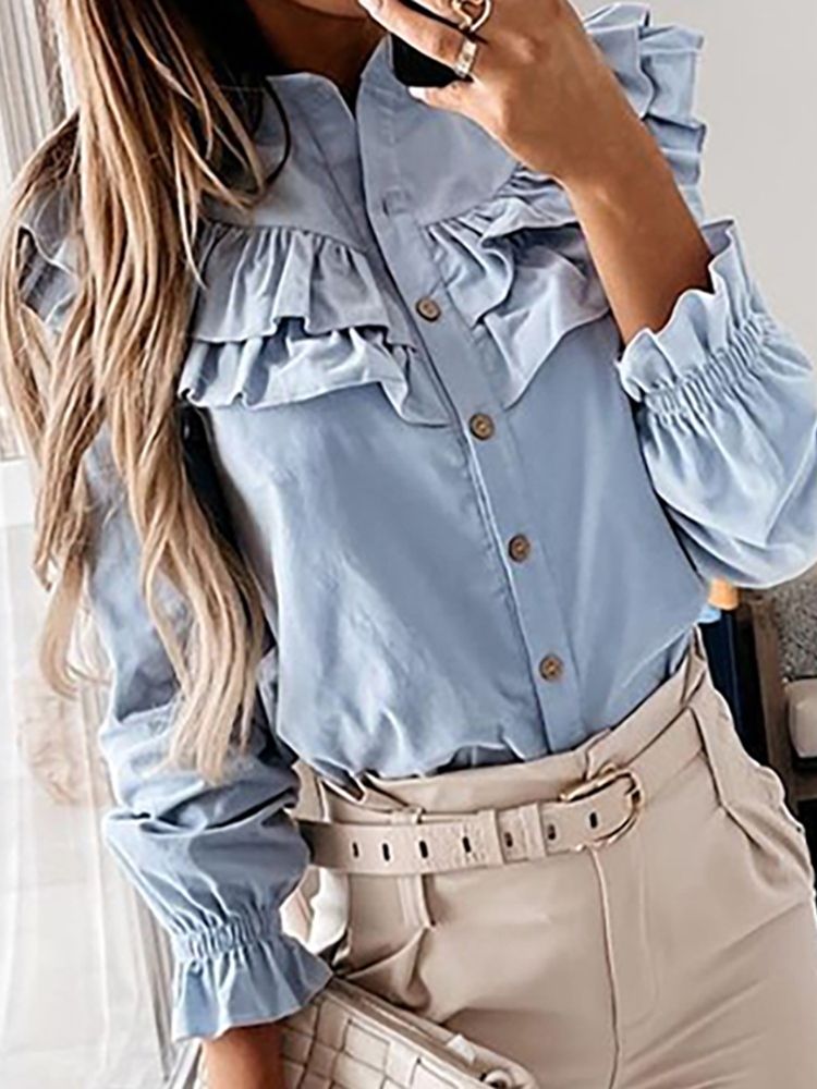 Stringy Selvedge Vanlig Standard Långärmad Blus För Kvinnor
