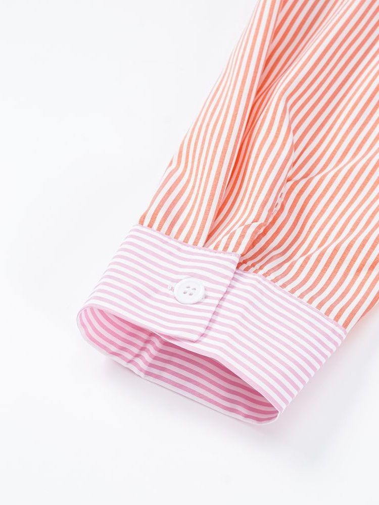 Stripe Lapel Normal Medellång Långärmad Blus