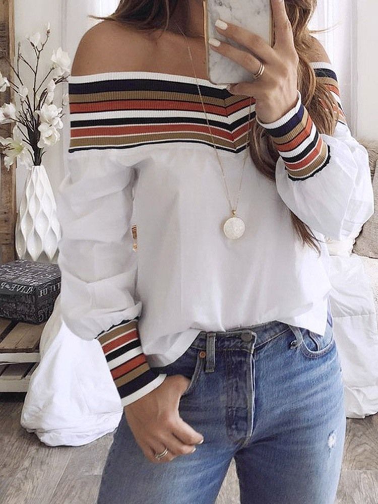 Stripe Patchwork Långärmad Standard Damblus