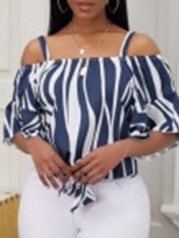 Stripe Print Half Sleeve Stripe Standard Blus
