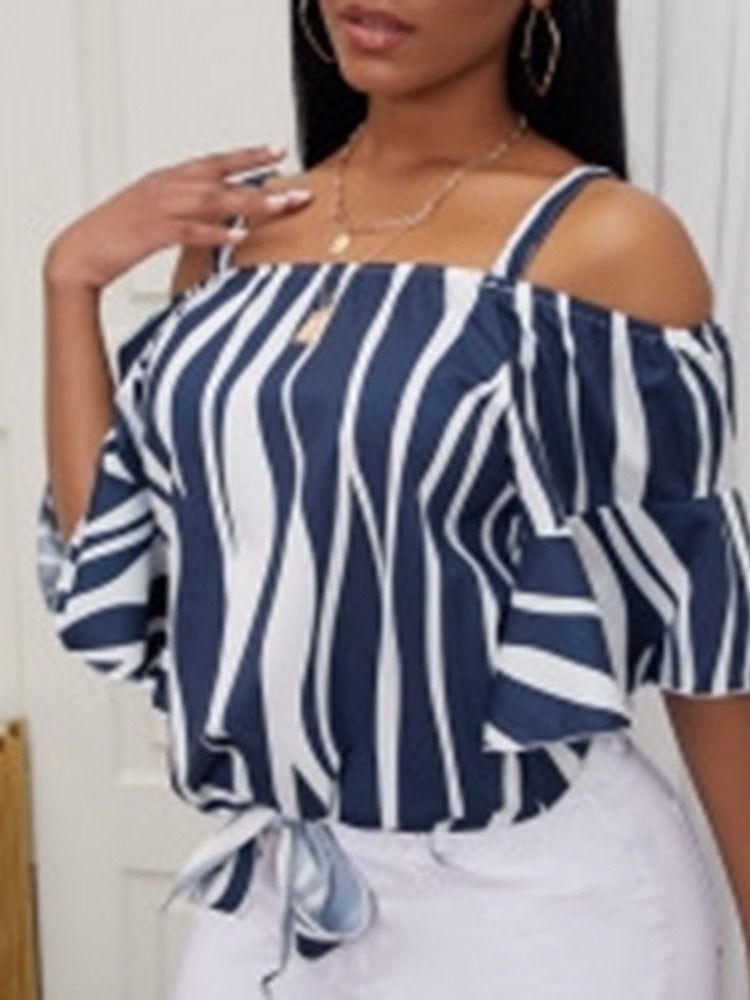 Stripe Print Half Sleeve Stripe Standard Blus