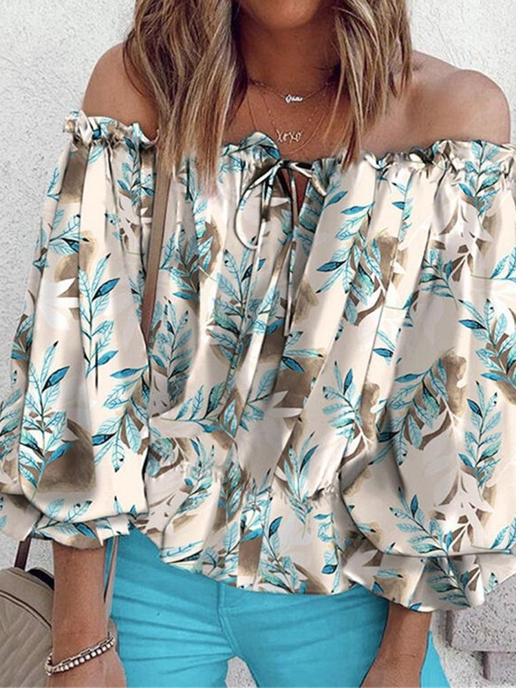 Tryck Blommig Off Shoulder Medellång Niopunktsärmad Damblus