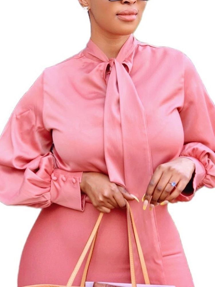 Vanlig Bowknot Ståkrage Standard Långärmad Blus