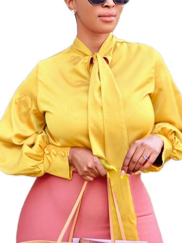 Vanlig Bowknot Ståkrage Standard Långärmad Blus