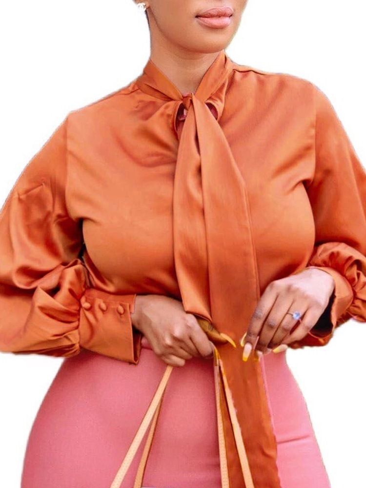 Vanlig Bowknot Ståkrage Standard Långärmad Blus