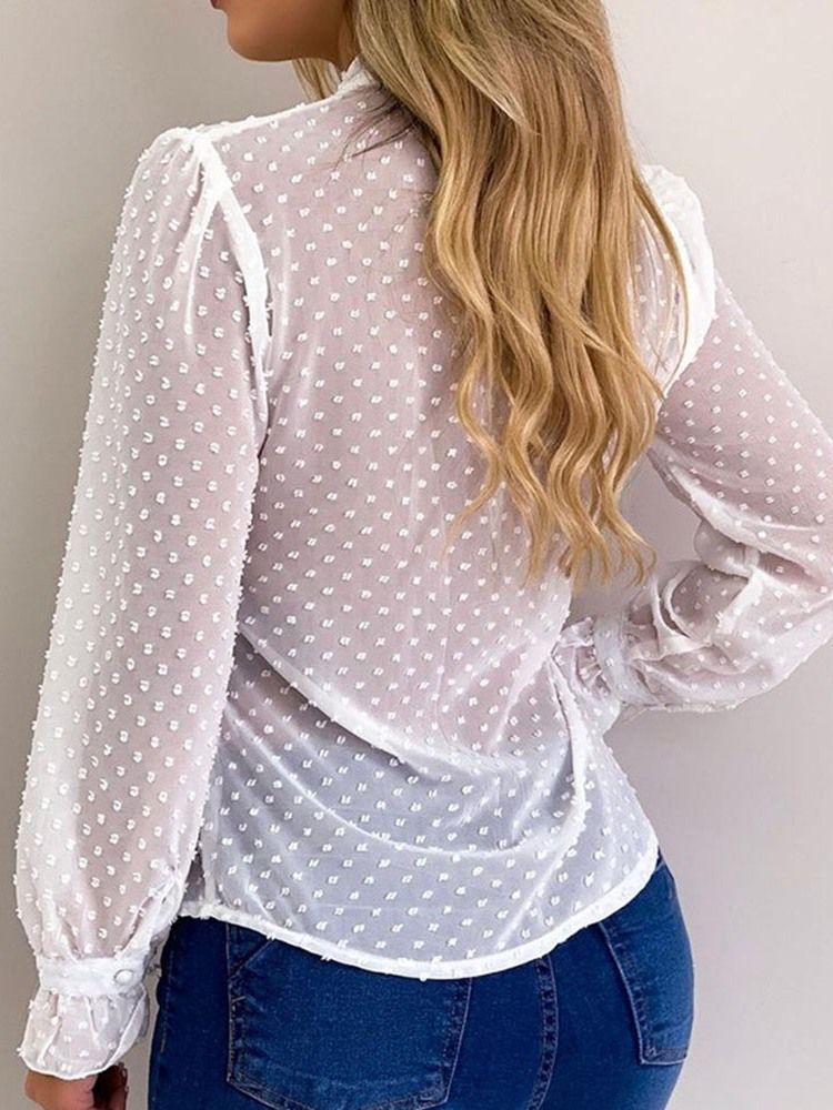 Vanlig Smal Blus Med Snörning Prickiga