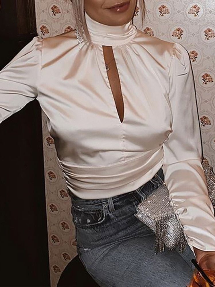 Vanlig Turtleneck Rygglös Standard Långärmad Blus