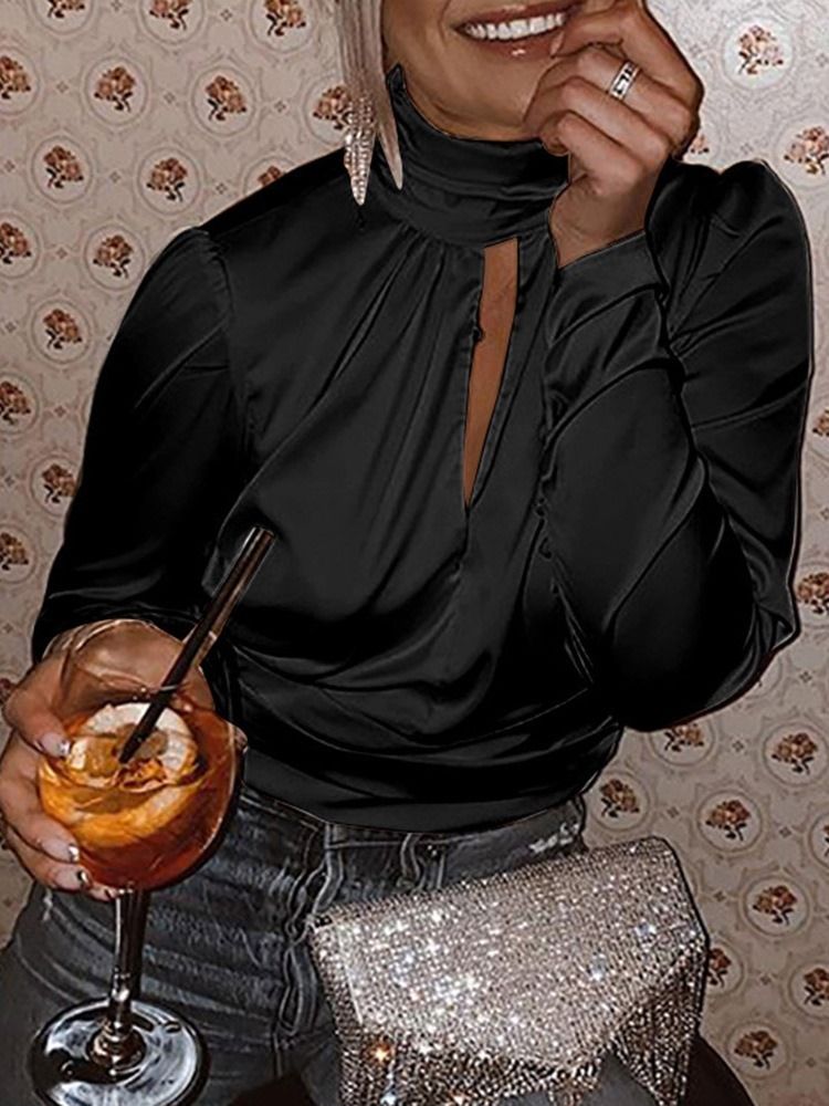 Vanlig Turtleneck Rygglös Standard Långärmad Blus