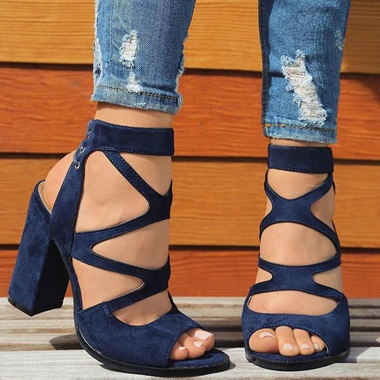 Chunky Heel Peep Toe-Snörssandaler För Professionella Kvinnor