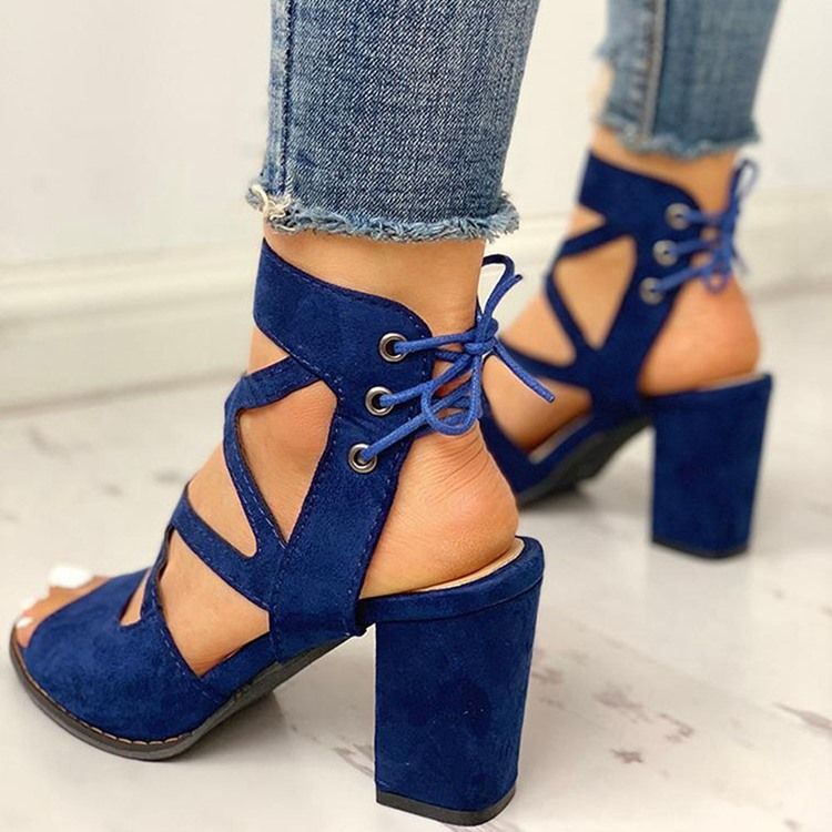 Chunky Heel Peep Toe-Snörssandaler För Professionella Kvinnor