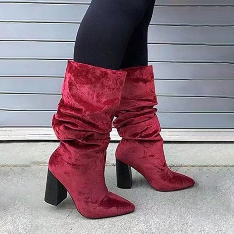 Chunky Högklackat Spetsad Tå Slip-On Västernstövlar