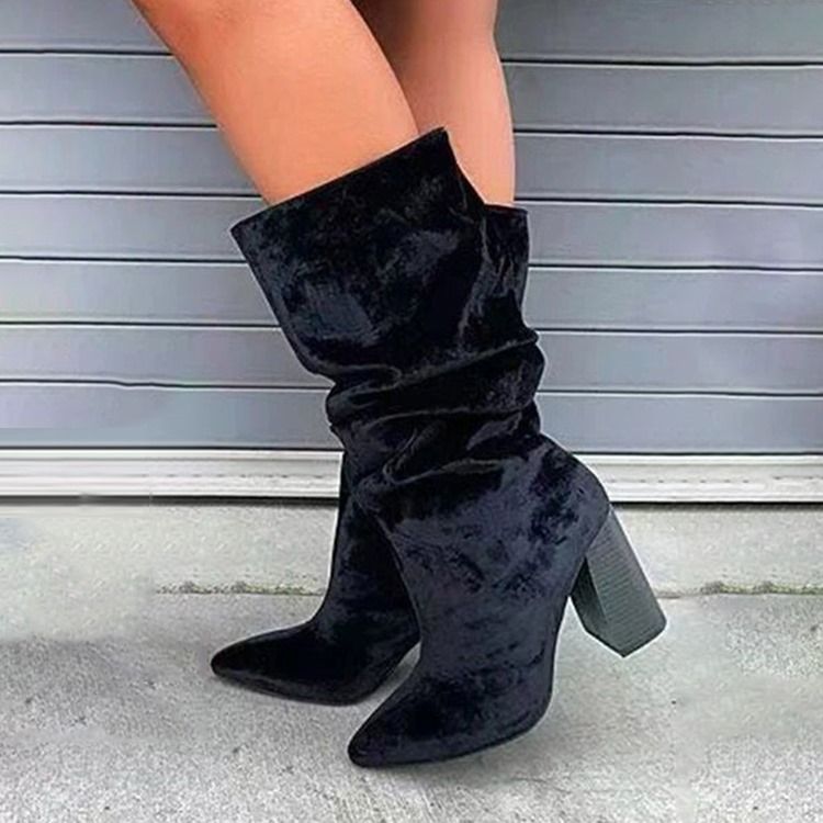 Chunky Högklackat Spetsad Tå Slip-On Västernstövlar