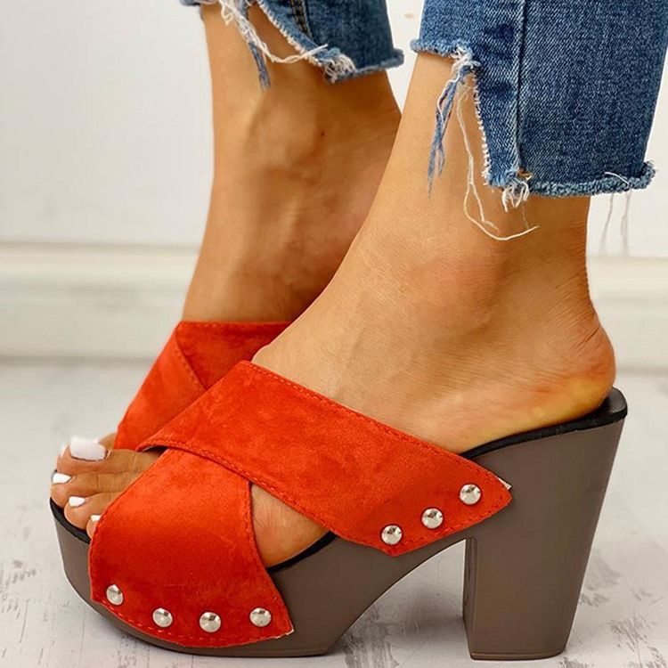 Flip Flop Chunky Heel Slip-On Sommartofflor