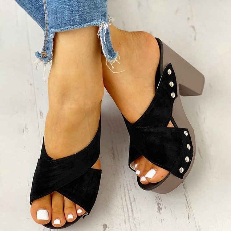 Flip Flop Chunky Heel Slip-On Sommartofflor