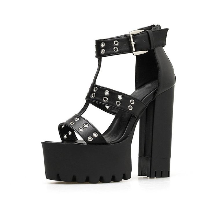 Öppen Tå Dragkedja Chunky Heel Casual Sandaler
