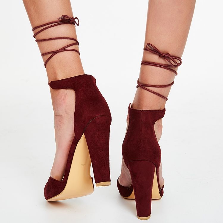 Point Toe Ankel Strap Chunky Sandaler