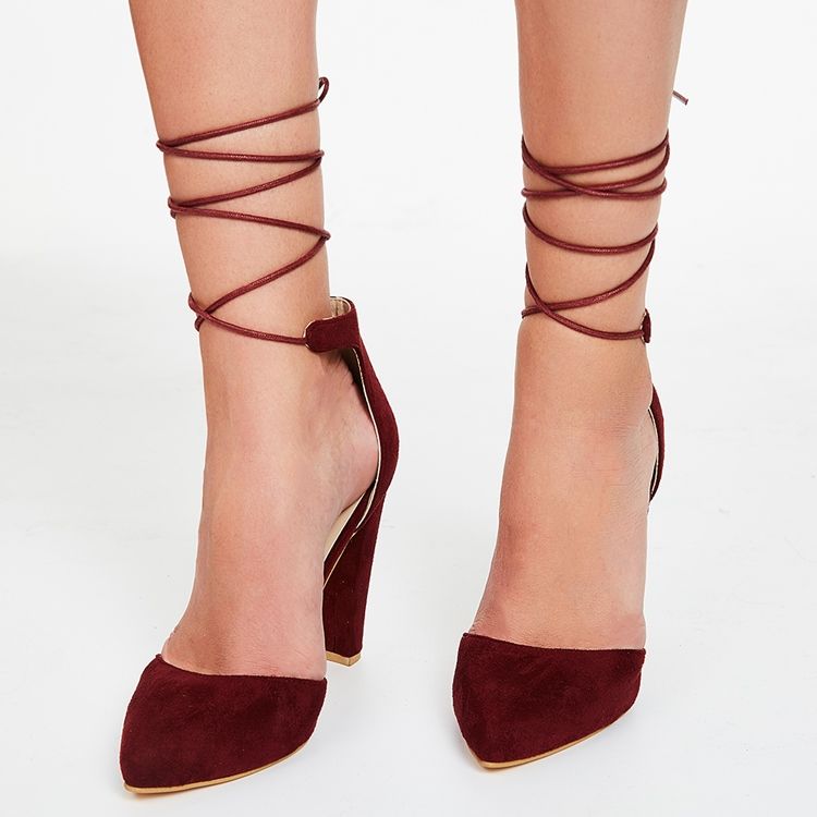 Point Toe Ankel Strap Chunky Sandaler