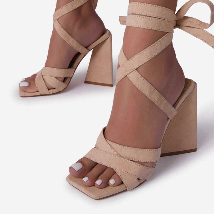 Snörnings-Chunky Heel European Open Toe Vanliga Sandaler