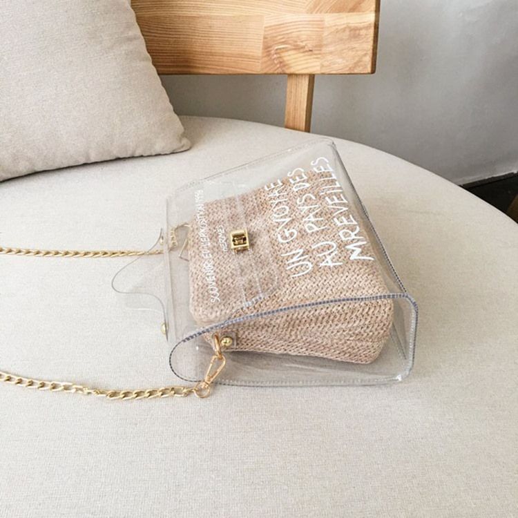 Brevtryck Pvc Fyrkantig Halmaxel Crossbodyväska
