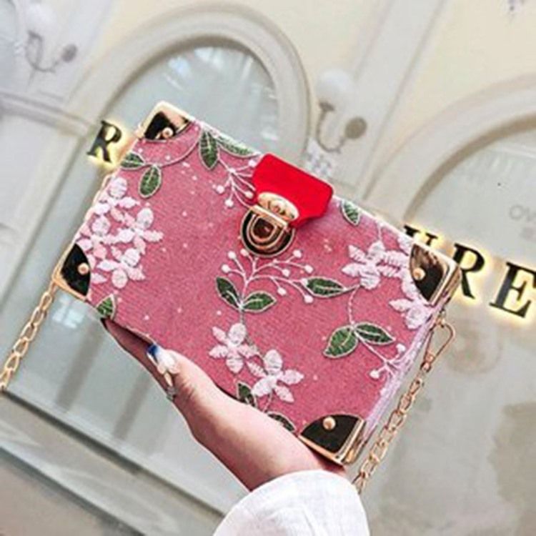 Broderi Blommiga Pu Flap Crossbody-Väskor