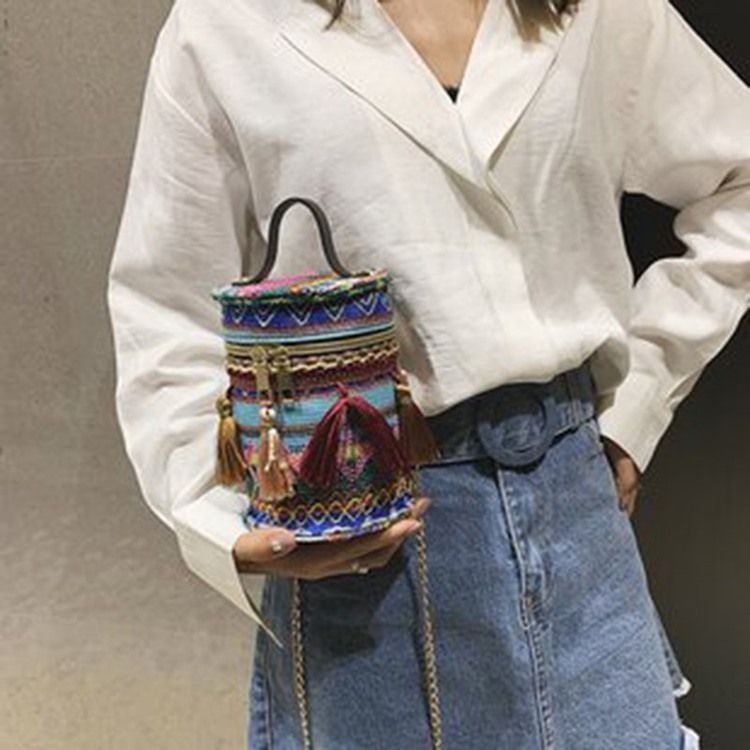 Color Block Geometriska Nylon Circular Crossbody Väskor