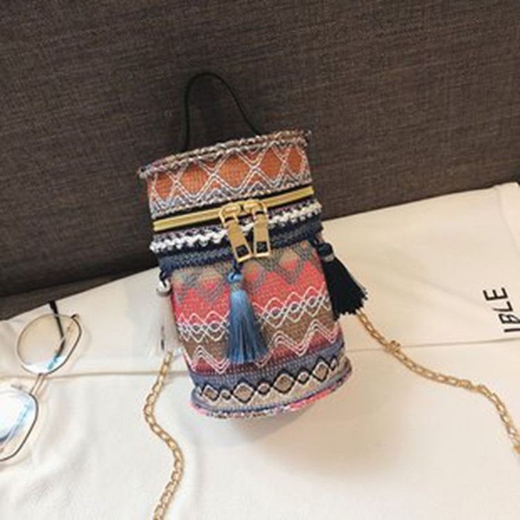 Color Block Geometriska Nylon Circular Crossbody Väskor