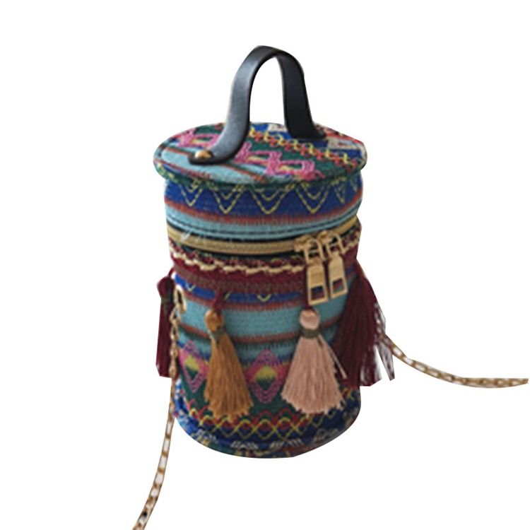Color Block Geometriska Nylon Circular Crossbody Väskor