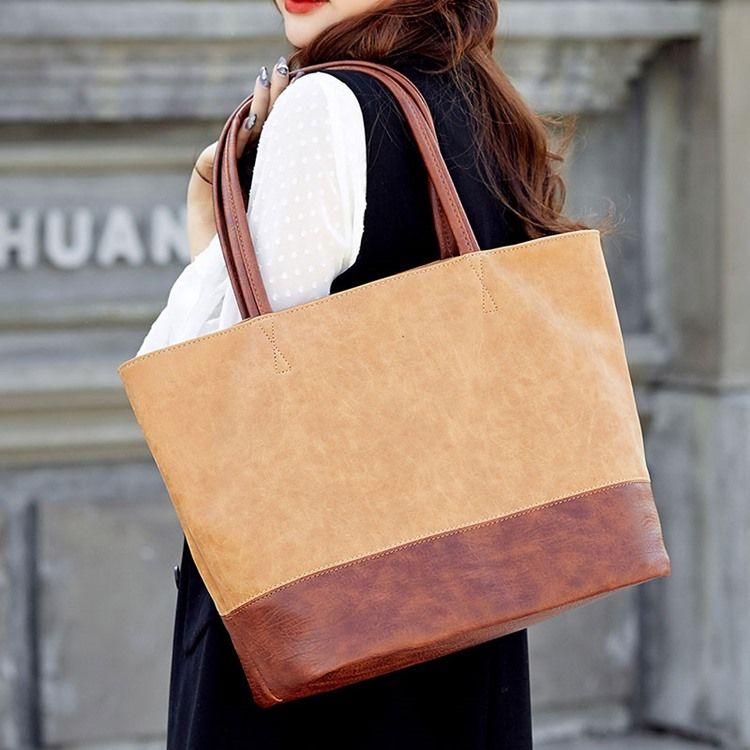Color Block Pu Rektangulära Axelväskor