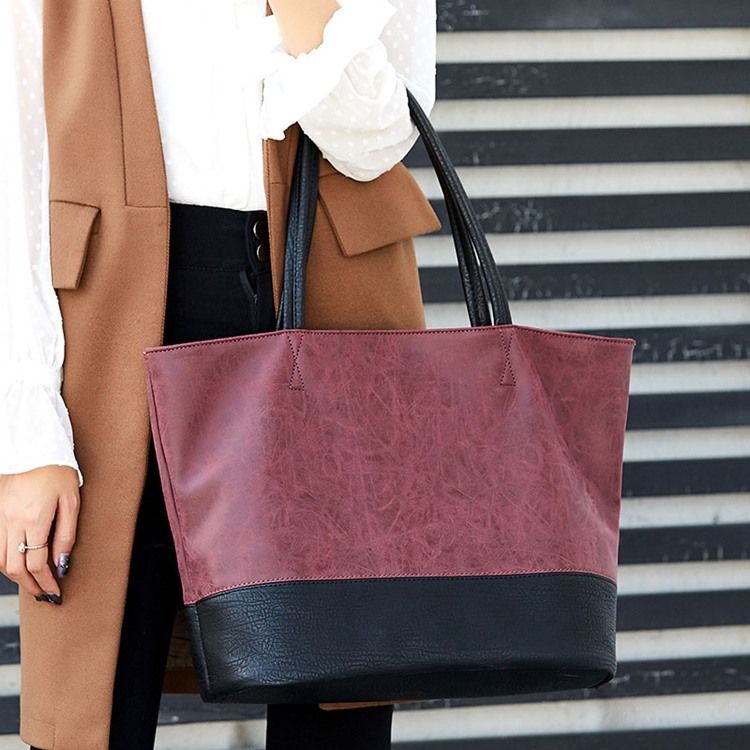Color Block Pu Rektangulära Axelväskor