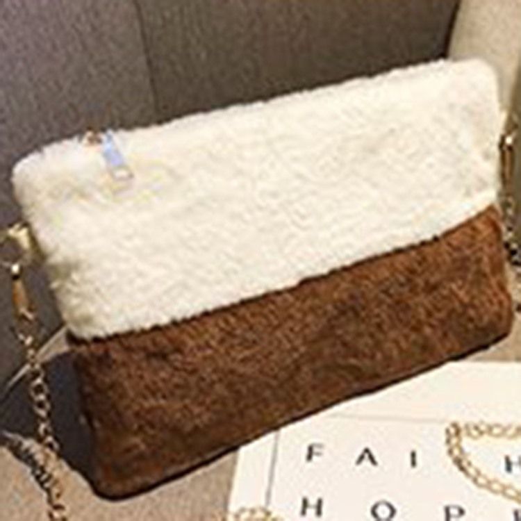 Faux Fur Color Block Rektangel Crossbody-Väskor