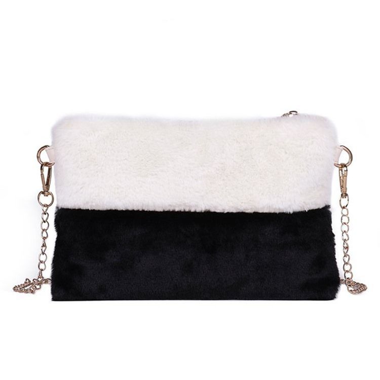 Faux Fur Color Block Rektangel Crossbody-Väskor