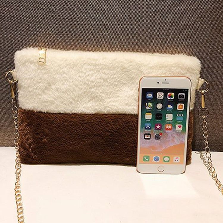 Faux Fur Color Block Rektangel Crossbody-Väskor