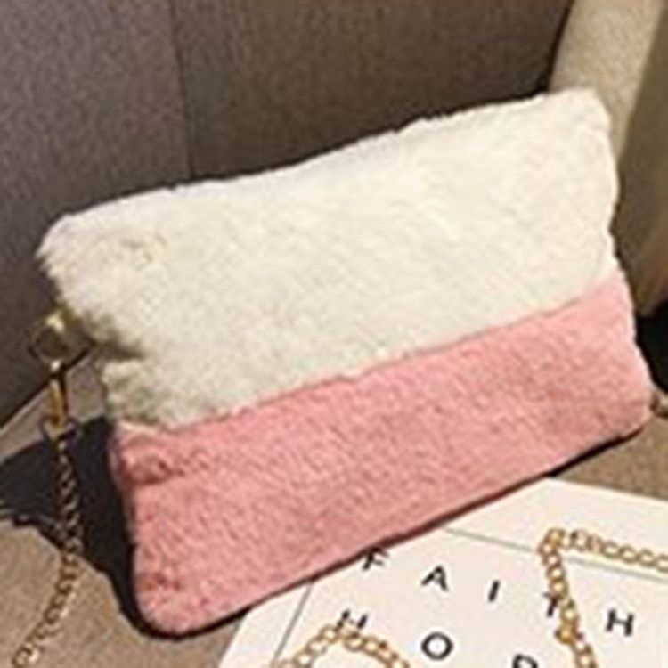 Faux Fur Color Block Rektangel Crossbody-Väskor