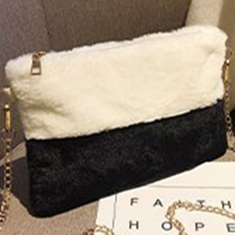 Faux Fur Color Block Rektangel Crossbody-Väskor
