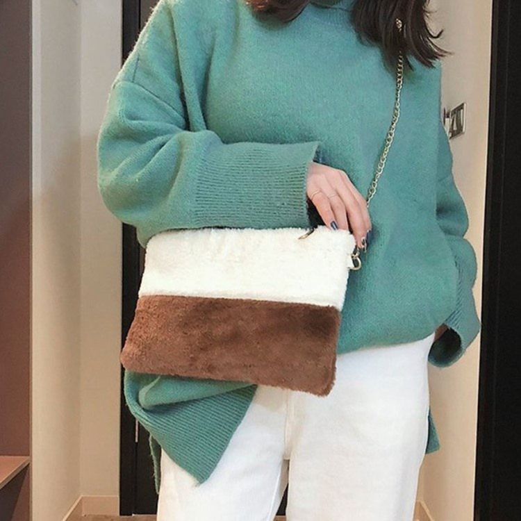 Faux Fur Color Block Rektangel Crossbody-Väskor