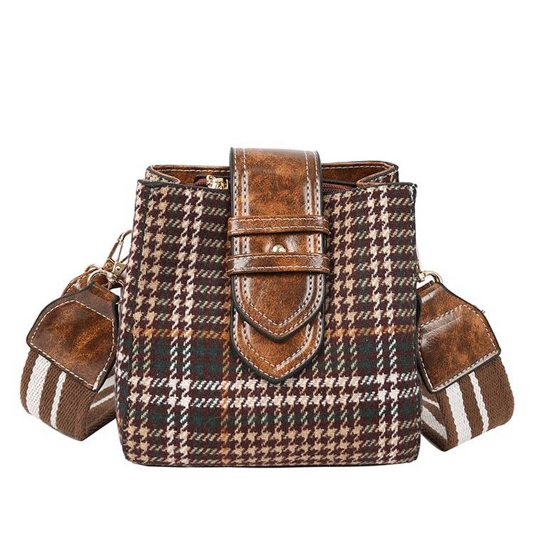 Houndstooth Ullblandningar Fatformad Rutnät Crossbody-Väska