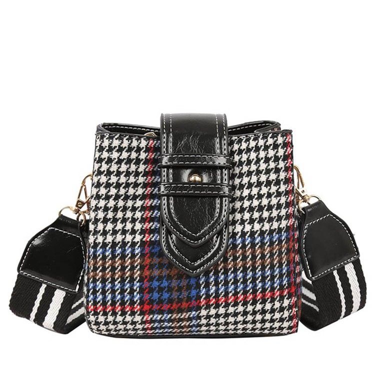Houndstooth Ullblandningar Fatformad Rutnät Crossbody-Väska